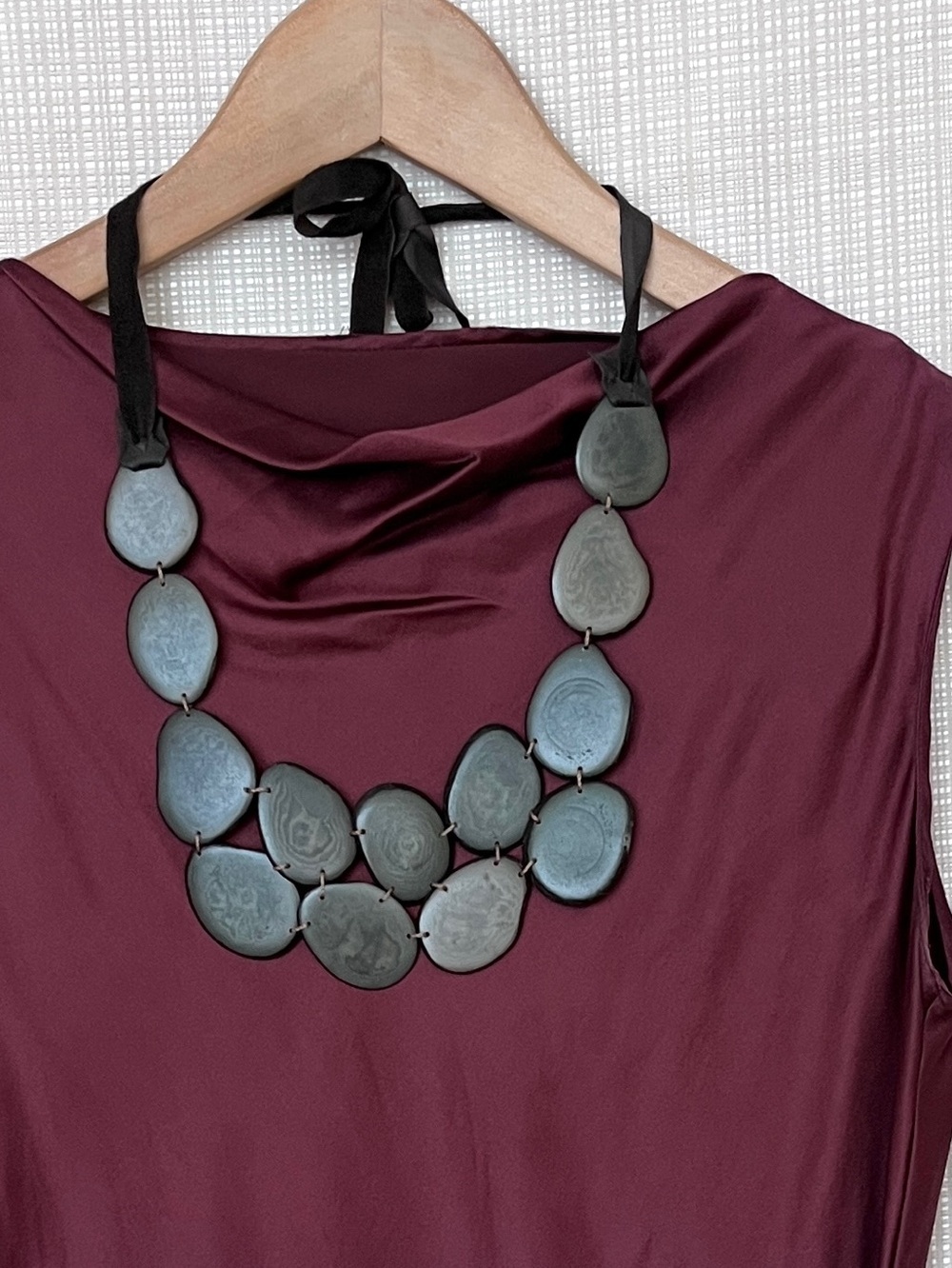 Anthropologie Andean Collection Tagua Necklace Leather Ribbon Statement